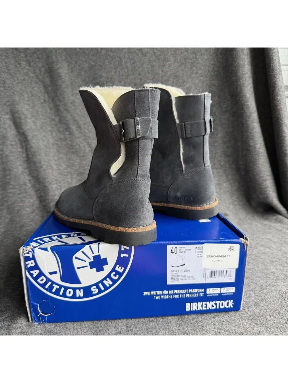 Birkenstock Uppsala Shearling Boots Womens Size 9 Gray Suede Mid Calf Winter